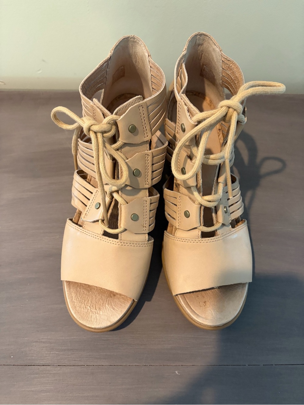 Sorel Tan Lace-Up Cutout Sandals